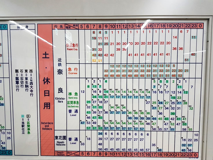 奈良近鐵時間表